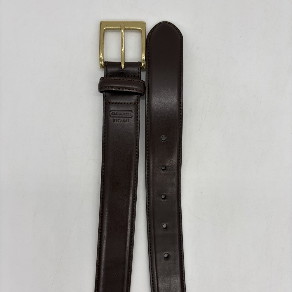 COACH Mens 38 Dress Belt Brown Genuine Calfskin #5953 100% Brass Buckle 36.5-40" - Picture 2 of 8